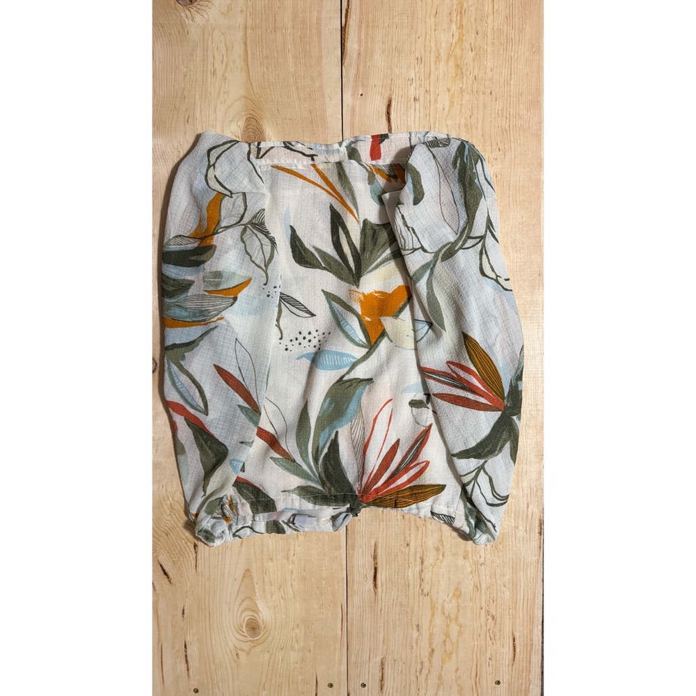 A New Day Floral Off the Shoulder Balloon Sleeve Blouse Cream Green Small